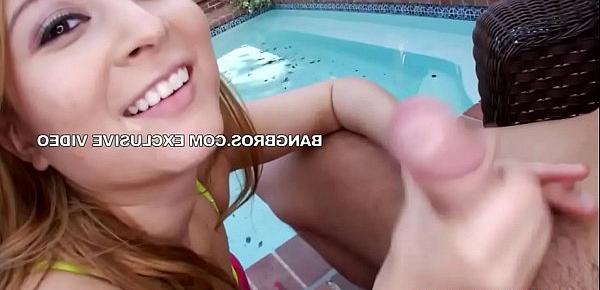  POV teen tugging and sucking dick outdoors